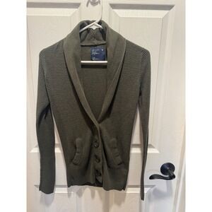 American‎ Eagle Y2K Olive Green Shawl Collar Button Cardigan Sweater  Medium
